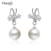 Viwisfy-pendientes de perlas de Plata de Ley 925 auténtica para mujer, aretes de mariposa, aretes de cristal Vintage, VW21044 2024 - compra barato