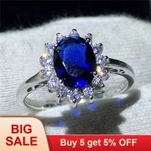 Royal Jewelry Princess Diana 100% Real 925 Sterling silver ring Blue 5A Zircon Cz Engagement wedding band rings for women Bridal 2024 - buy cheap