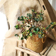 Flor Artificial con bayas de 55cm, planta verde artesanal, guirnalda Artificial, flores de boda, decoración de fiesta en casa 2024 - compra barato
