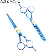 Barber Scissors 5.5" 16cm AQIABI  JP Steel Blue Hair Cutting Scissors Hairdressing Thinning Shears Hair Scissors Add Bag A1020 2024 - buy cheap