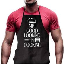 Black Apron Sleeveless Aprons фартук для парикмахера MR. GOOD LOOKING IS COOKING Kitchen Cooking Waist Bib delantal cocina mujer 2024 - buy cheap