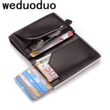 Carteira masculina de couro, vintage, com zíper, porta cartão antifurto, pequena, fina, carteira walet 2024 - compre barato