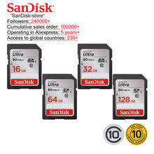 SanDisk-tarjeta de memoria SD Ultra Class10, velocidad de lectura de 80 UHS-I, para videocámara, 16GB, 32GB, 64GB, 128GB, C10 MB/s 2024 - compra barato