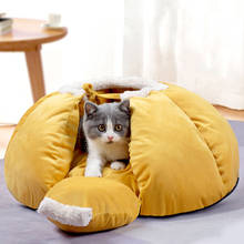 Cama de abóbora em forma de gato, ninho macio e confortável para cães, cama pequena removível para animais de estimação, tapete de dormir de inverno com fita 2024 - compre barato