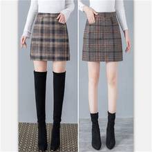 2022 autumn and winter new ladies fashion Korean short woolen retro plaid skirt tide 2024 - buy cheap