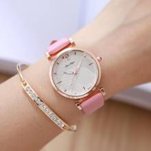 Relógio de pulso feminino luxuoso, da moda, rosa, números, de quartzo, para moças, 2020, simples, de couro 2024 - compre barato