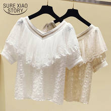 Women New Short Sleeve Ruffle Stitching Chiffon Shirt V-neck Slim Sweet Solid Korean Chic Tassel Tops Summer Lace Blouse 13497 2024 - buy cheap