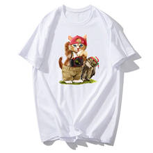 Ropa con estampado de gato y perro para parejas, camiseta 2020 de algodón para mujer, camisetas Kawaii Harajuku para hombres y mujeres, amor por ti 2024 - compra barato