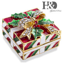 H&D Christmas Decor for Home Enameled and Bejeweled Jewelry Box Hand Painted Trinket Boxes Hinged Square Bow-knot Box Xmas Gift 2024 - buy cheap