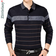 Camisa casual masculina de manga comprida, camiseta polo de marca listrada para homens de negócios, design de camisa de tênis social 2021 2024 - compre barato