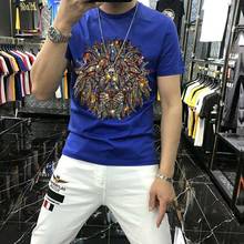 Camiseta masculina design leão diamante, alta qualidade, verão, moda, hip hop, roupas modais, manga curta 2024 - compre barato