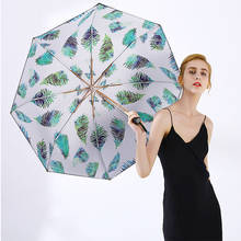 Guarda-chuva com design gradual de folha dourada, guarda-sol à prova de vento para mulher e mulher, elegante, três dobraduras, revestimento preto 2024 - compre barato