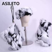ASILETO Furry Boots Winter Shoes Women Snow Boots With Bag Headband 2019 New Luxury Fur Winter Boots For Women High Boot Fur 2024 - buy cheap