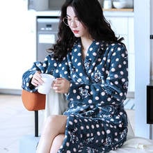 H5928 Fashion Robe Women Flannel Autumn Winter Coral Velvet Bathrobe Homewear Female Long Sleeve Plus Thick Warm Sweet Nightwear 2024 - buy cheap