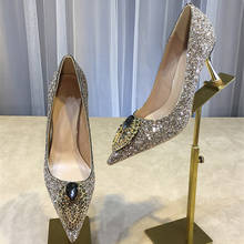 Sapatos de salto alto feminino, sapatos da moda com strass, ponta fina, para casamento, festa sexy 2024 - compre barato