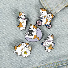 Cartoon Cat Egg Bike Dumbbells Hula Hoop Brooches Funny Cats Enamel Pins Bag Shirt Button Badge Animal Jewelry for Kids Friends 2024 - buy cheap