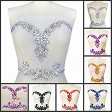 Beaded v-neck ab costurar no remendo apliques strass cristal para design de noiva costura roupas de casamento peito cinto decoração diy 2024 - compre barato