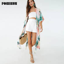 FORERUN Beach Tunic Women Long Kimono Cardigan Wrap Print Summer Dress Bikini Swim Cover Up Saida De Praia Pareo Robe Plage 2024 - buy cheap