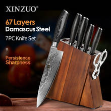 XINZUO-Juego de cuchillos de cocina de madera de Acacia, soporte de acero de Damasco, mango de Pakkawood Pro, regalo de Chef, 7 Uds. 2024 - compra barato