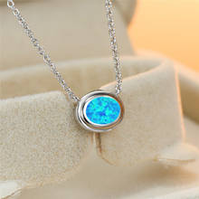 Cute Female Blue Opal Pendant Necklace Simple Silver Color Oval Chain Necklaces For Women Boho Bridal Geometric Wedding Necklace 2024 - buy cheap