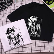 Camiseta feminina vintage, camiseta harajuku punk goth, caveira, letras impressas, estilo hip hop, gótico, moda de rua 2024 - compre barato
