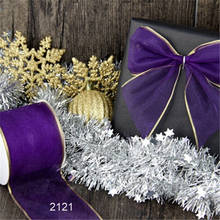 63MM X 25yards Wired purple organza ribbon with gold edges for gift wrapping christmas decoration N2121 2024 - buy cheap