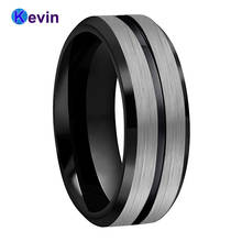 Anel de banda de casamento de tungstênio 8mm para homem feminino conforto ajuste preto chanfrado bordas escovado 2024 - compre barato