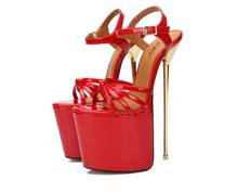 Босоножки женские на шпильке 22 см, пикантные туфли для фетиша и стриптиза, роскошные красные сандалии на очень высокой платформе 2024 - купить недорого