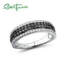 SANTUZZA 925 Sterling Silver Rings For Women Natural Stone Black Stones Round Cubic Zirconia Fine Jewelry Rings For Women Ring 2024 - buy cheap