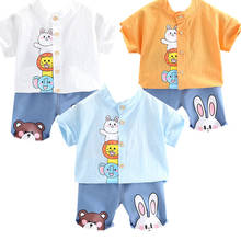 Conjunto de verano para niños pequeños, camiseta de manga corta con dibujos de animales, pantalones vaqueros, traje barato, 2 uds. 2024 - compra barato