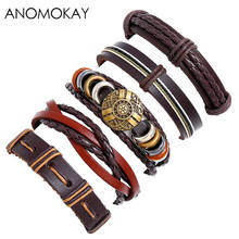 5 Pcs/Set Anomokay Handmade Braid Cow Leather Strap Punk Bracelet Casual DIY Rope Watch Strap Vintage Bracelet Pulsera Hombre 2024 - buy cheap