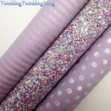 Purple Glitter Fabric, Iridescent Synthetic Leather, Dots Stripes Faux Fabric Sheets For Bow A4 21x29CM Twinkling Ming XM005J 2024 - buy cheap