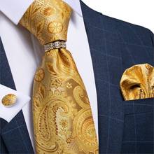 DiBanGu New Designer Mens Necktie Yellow Paisley Wedding Tie For Men Ring Hanky Cufflinks Silk Tie Set Business Party 2024 - buy cheap