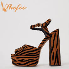 Tiger Pattern Ankle Strap Platform Sandals Woman High Chunky Heels Buckle Large Size 11 15 Ladies Party Sexy Mature Shoes Shofoo 2024 - buy cheap