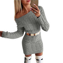 Sexy Elegant Knitted Sweater Women Autumn Winter Slash Neck Thick Sexy Sweater Dress Solid Slim Womens Sweater Pull Femme Hiver 2024 - buy cheap