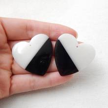 Natural Stone Obsidian And White Jade Intarsia Heart Shape Earring 35x35x4mm 14.6g Semiprecious Stone Fine Jewelry 2024 - buy cheap