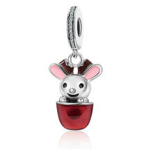 Novo design original 100% 925 prata esterlina charme display bonito animal mouse pingente talão caber diy pulseira senhora colar presente 2024 - compre barato