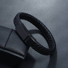 Pulseira masculina de couro trançado, bracelete magnético de aço inoxidável preto para homens, punk, vintage, joias masculinas 2024 - compre barato