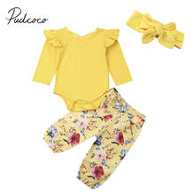 2019 bebê primavera outono roupas 3 pçs nweborn crianças roupas da menina do bebê topos macacão faixa floral calças bandana 3 pçs conjuntos de roupas 2024 - compre barato