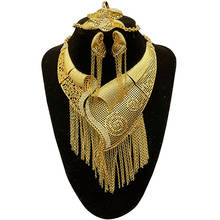 Conjuntos de Joyería Árabe de Dubái para mujer, conjunto de anillo y pendientes de oro africano, collar, pulsera nupcial, accesorios de boda, regalo 2024 - compra barato