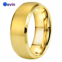 Aliança de casamento de ouro amarelo masculino e feminino, anel de tungstênio com bordas chanfradas, acabamento escovado, 6mm 8mm, ajuste confortável 2024 - compre barato