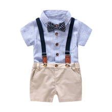 Bow Tie Clothes Set for Baby Boy Gentleman Summer Suit for Toddler Kid Formal Party Infant Striped Romper + Suspender Pants 2024 - buy cheap