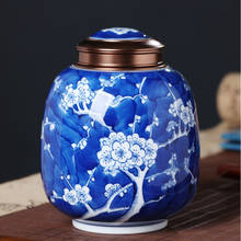Estilo japonês original antigo azul e branco pintados à mão cerâmica pote de chá porcelana pequeno chá caddy armazenamento 2024 - compre barato