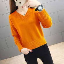 Autumn and winter v neck sweater women 2020 new waist slim knitted slim knitted slim top size sweater pullover wear 2024 - купить недорого