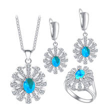 ROLILASON clásico azul claro plateado estampado conjuntos pendientes/Collar/colgante/anillos joyería de moda para amantes JS674 2024 - compra barato