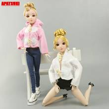 Roupa casual e quente de inverno para barbie, roupa com capuz em branco e rosa para boneca 1/6 bjd, acessórios para crianças 2024 - compre barato