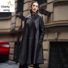 Fashion Long Sleeve Stand Collar Womens Sheepskin Medium Length Cloak Genuine Leather Loose Big Size Female Trench Coats 2024 - buy cheap
