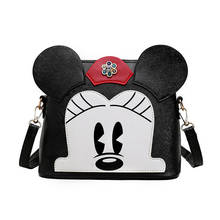 Novo disney crianças saco mickey bolsas bonito contraste cor bolsa de ombro feminino pacote diagonal bolsas de couro feminino 2024 - compre barato