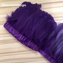 purple Color Goose feather trims 10 yards /lot Dyed geese feather ribbons /13-18cm Goose feather fringes High Quality 2024 - buy cheap