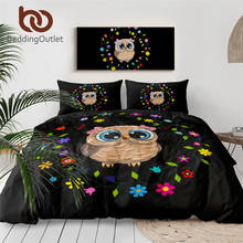 Beddingoutlet coruja dos desenhos animados conjunto de cama para crianças bonito pássaro conjunto de cama floral grinalda capa de edredão 3-piece colorido consolador capa twin 2024 - compre barato